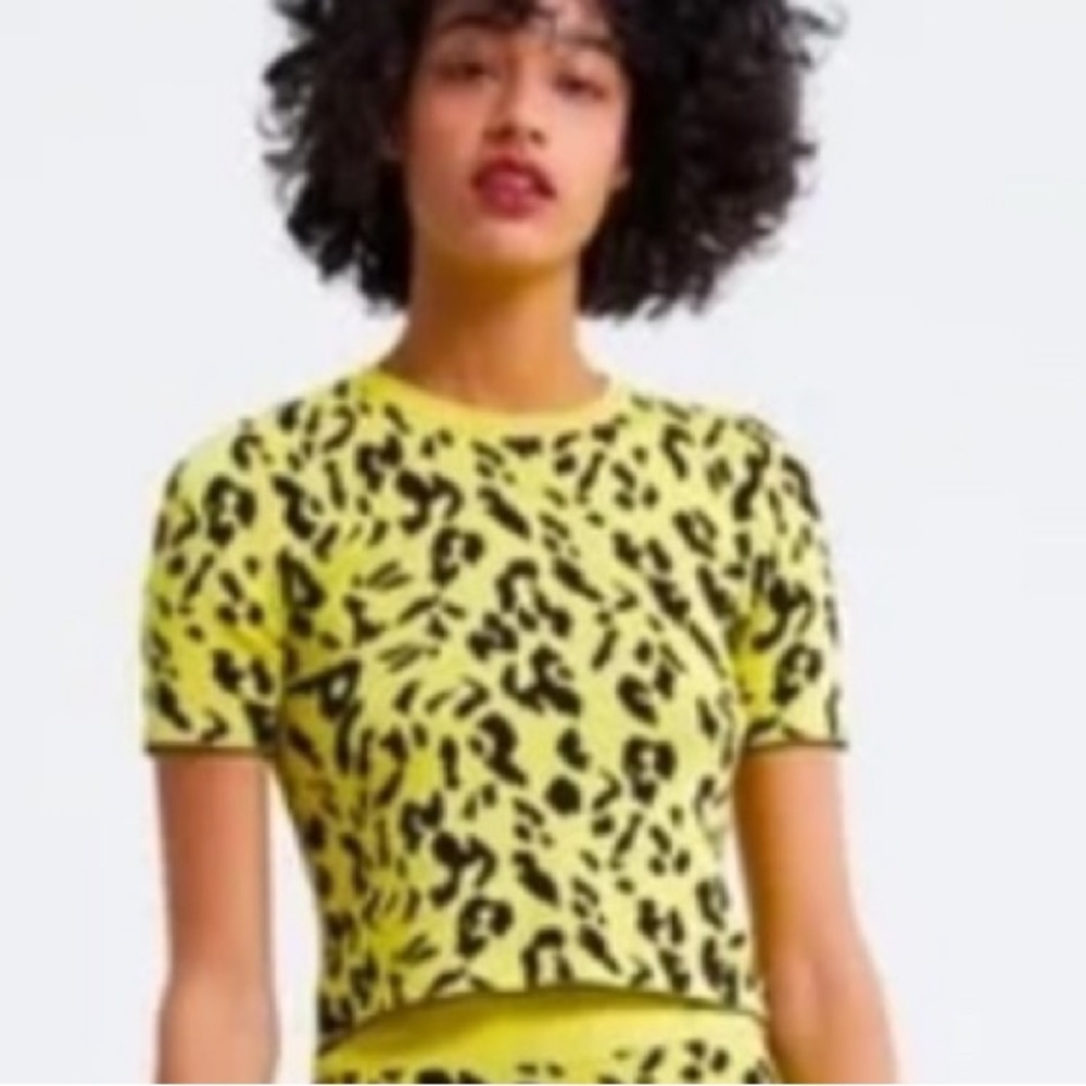 Zara Yellow Leopard Knit Top